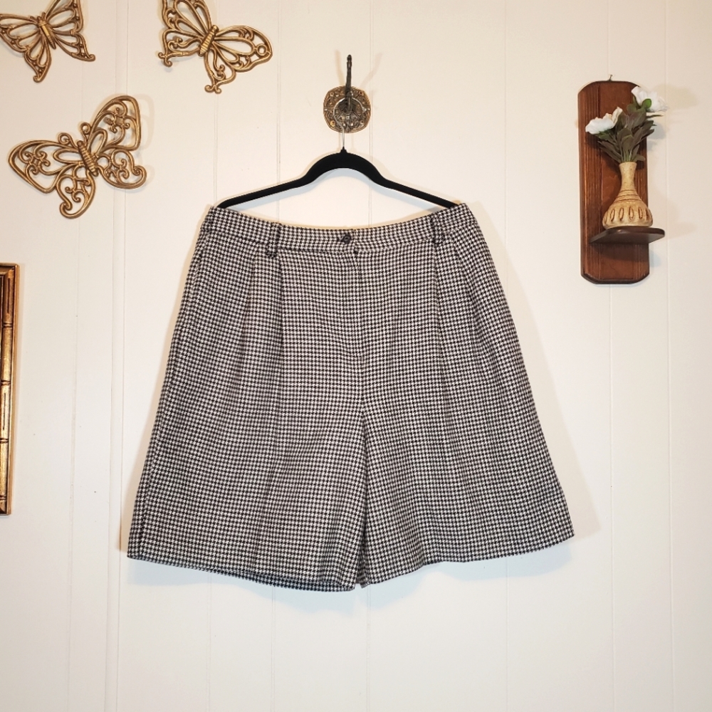 Vintage Wool High Wasited Pleated Hounds Tooth Black White 18